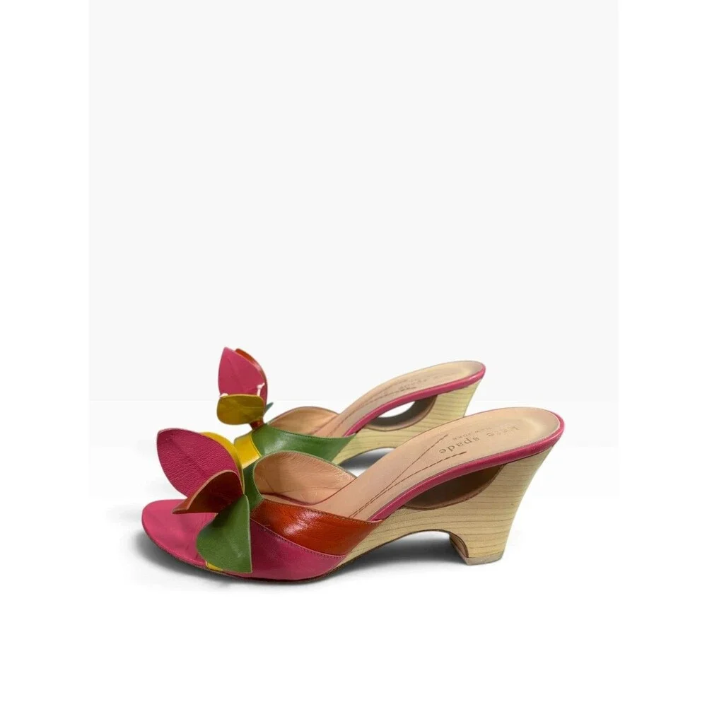 Kate Spade Wedge Mules Flower Petals Multicolor Leather Made in Italy Size 8.5